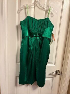 Emerald Satin Spaghetti Strap Dress with Front Bow